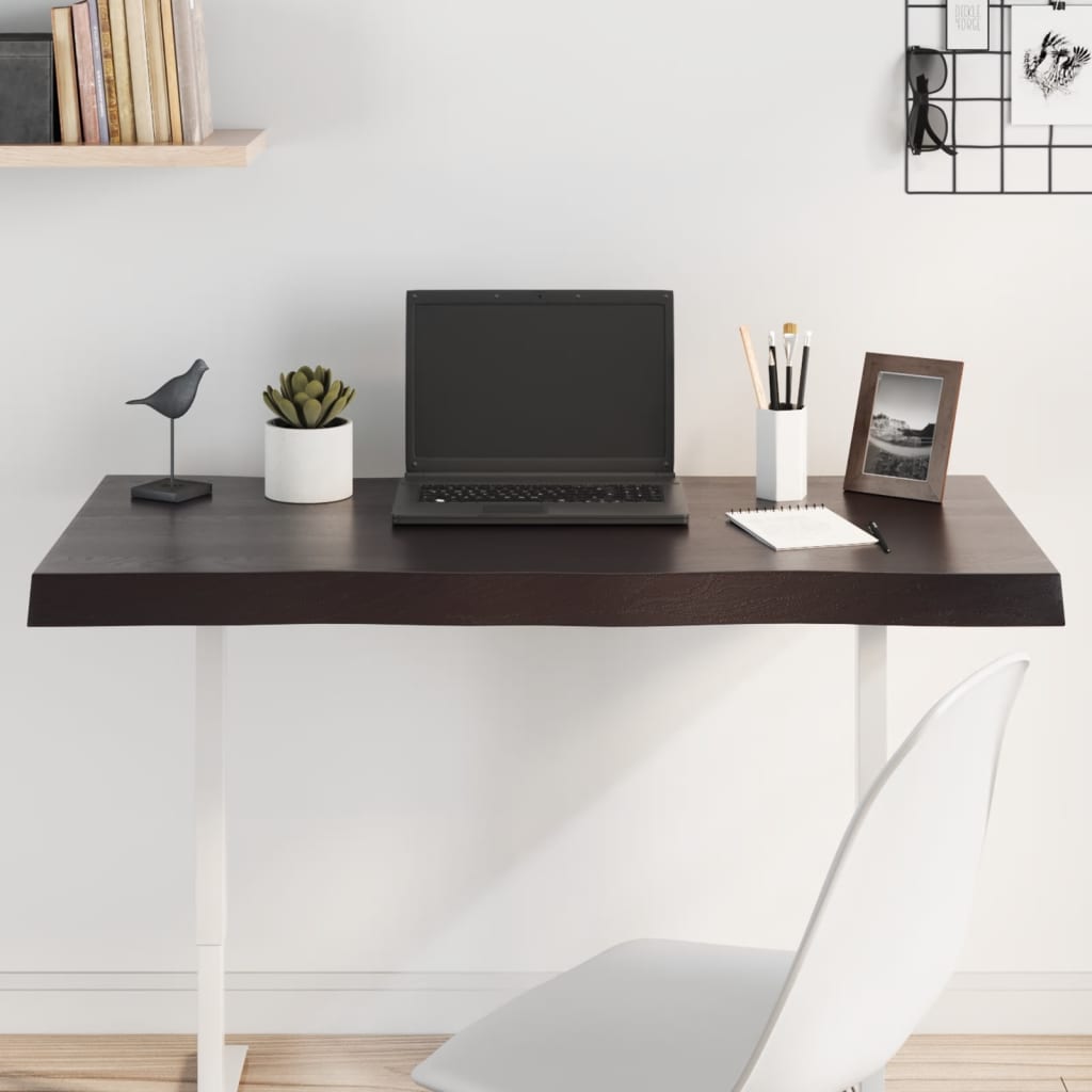 Stolní Deska Ošetřený Dub Živá Hrana Tmavě Hnědá