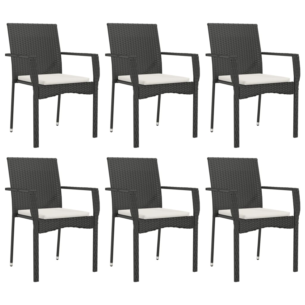 7Dílný Zahradní Jídelní Set S Poduškami Černý Polyratan