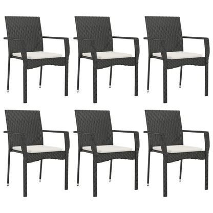 7Dílný Zahradní Jídelní Set S Poduškami Černý Polyratan