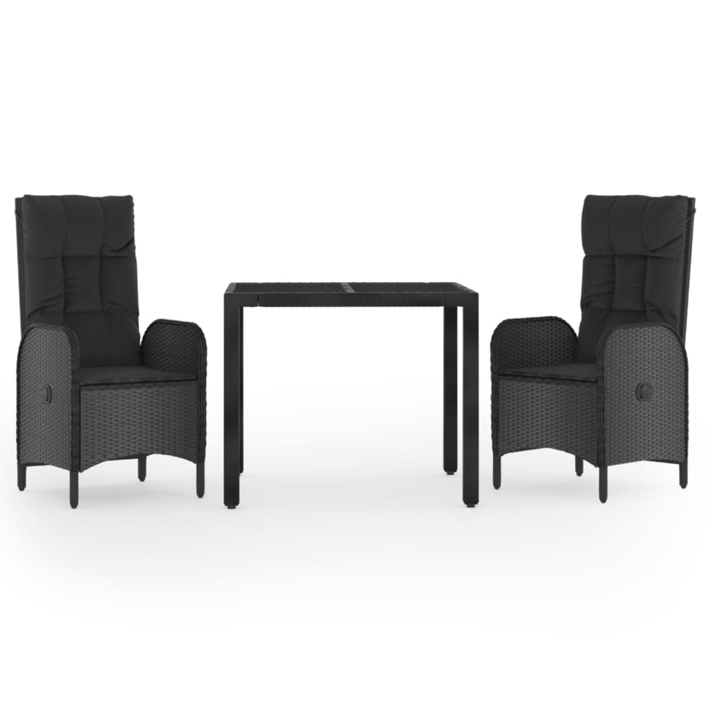 3Dílný Zahradní Jídelní Set S Poduškami Černý Polyratan