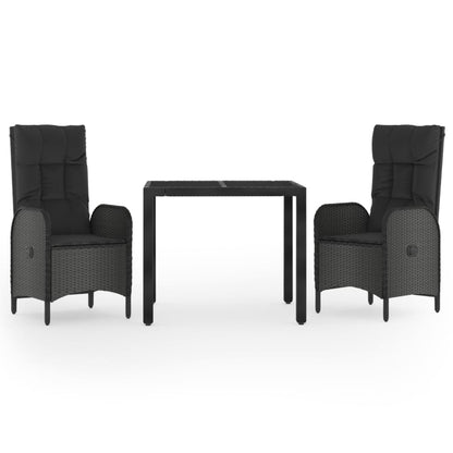 3Dílný Zahradní Jídelní Set S Poduškami Černý Polyratan