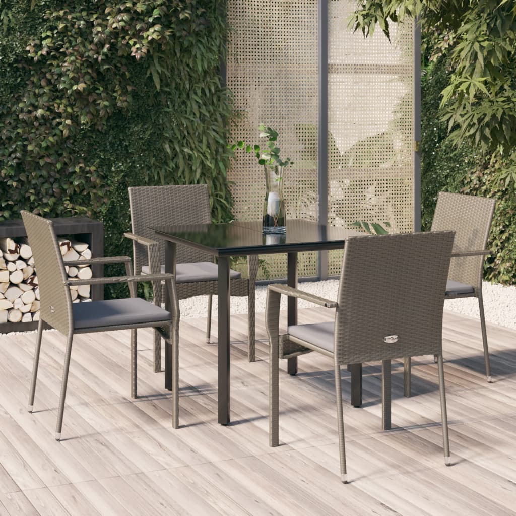 3Dílný Zahradní Jídelní Set S Poduškami Černý A Šedý Polyratan