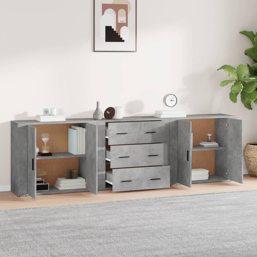 Příborníky 3 Ks Betonově Šedé Kompozitní Dřevo