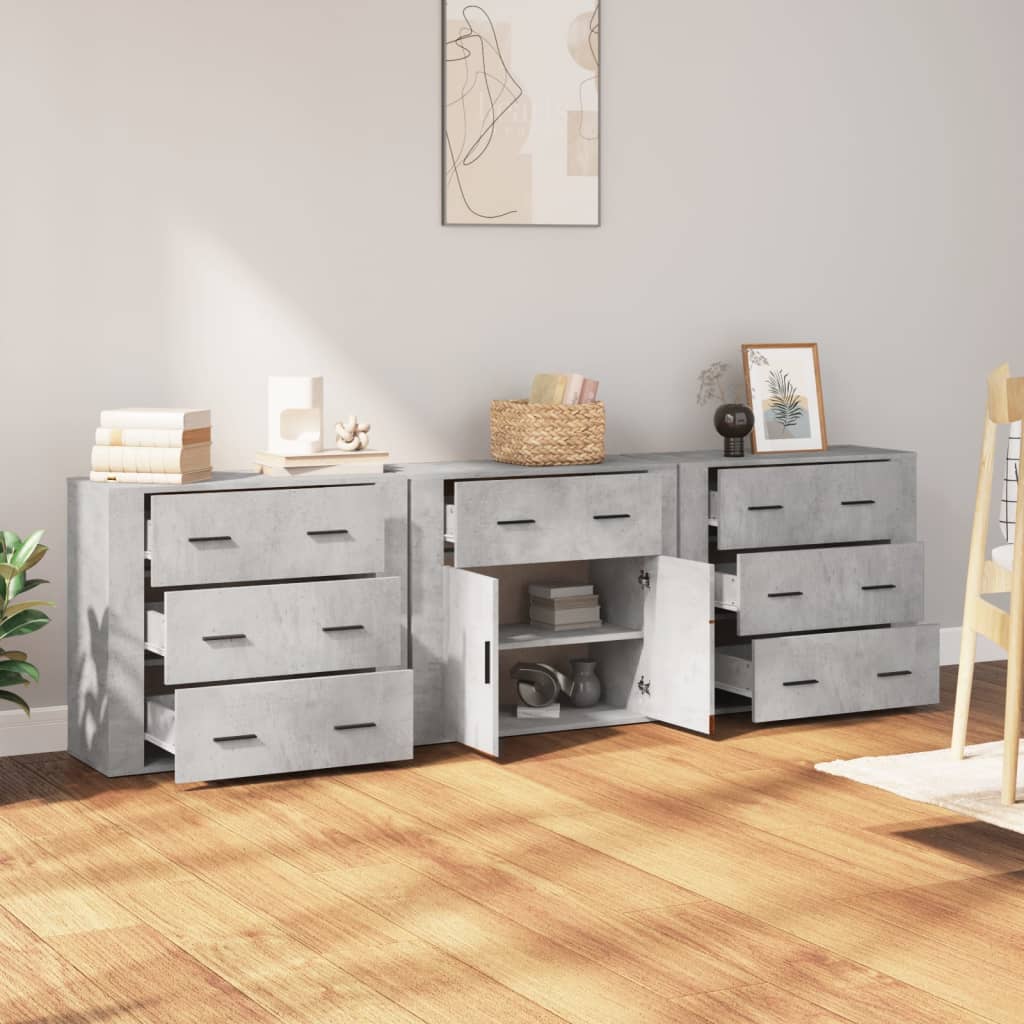Příborníky 3 Ks Betonově Šedé Kompozitní Dřevo
