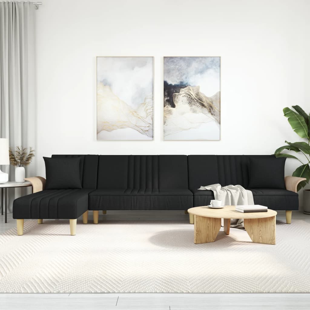 Rozkládací Pohovka Ve Tvaru L Černá 279 X 140 X 70 Cm Textil