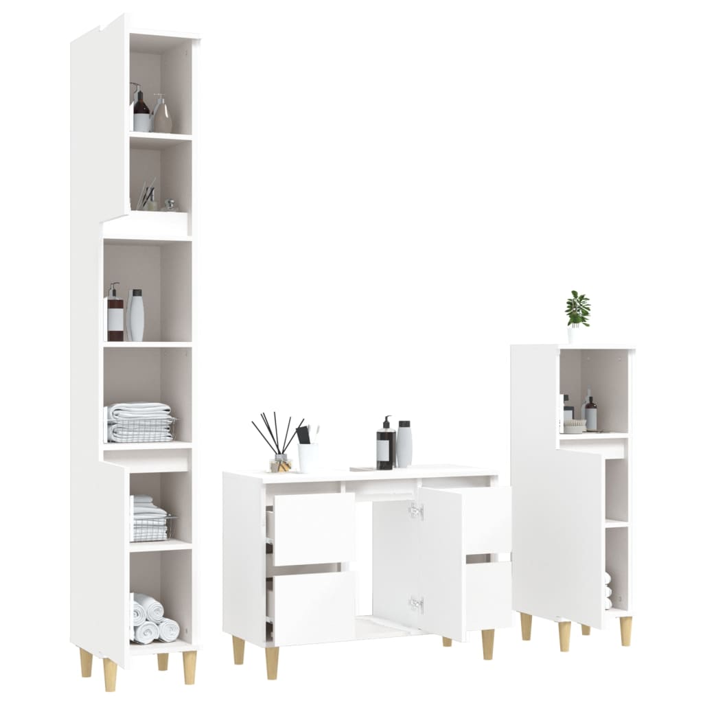 3Dílný Set Koupelnového Nábytku Bílý Kompozitní Dřevo