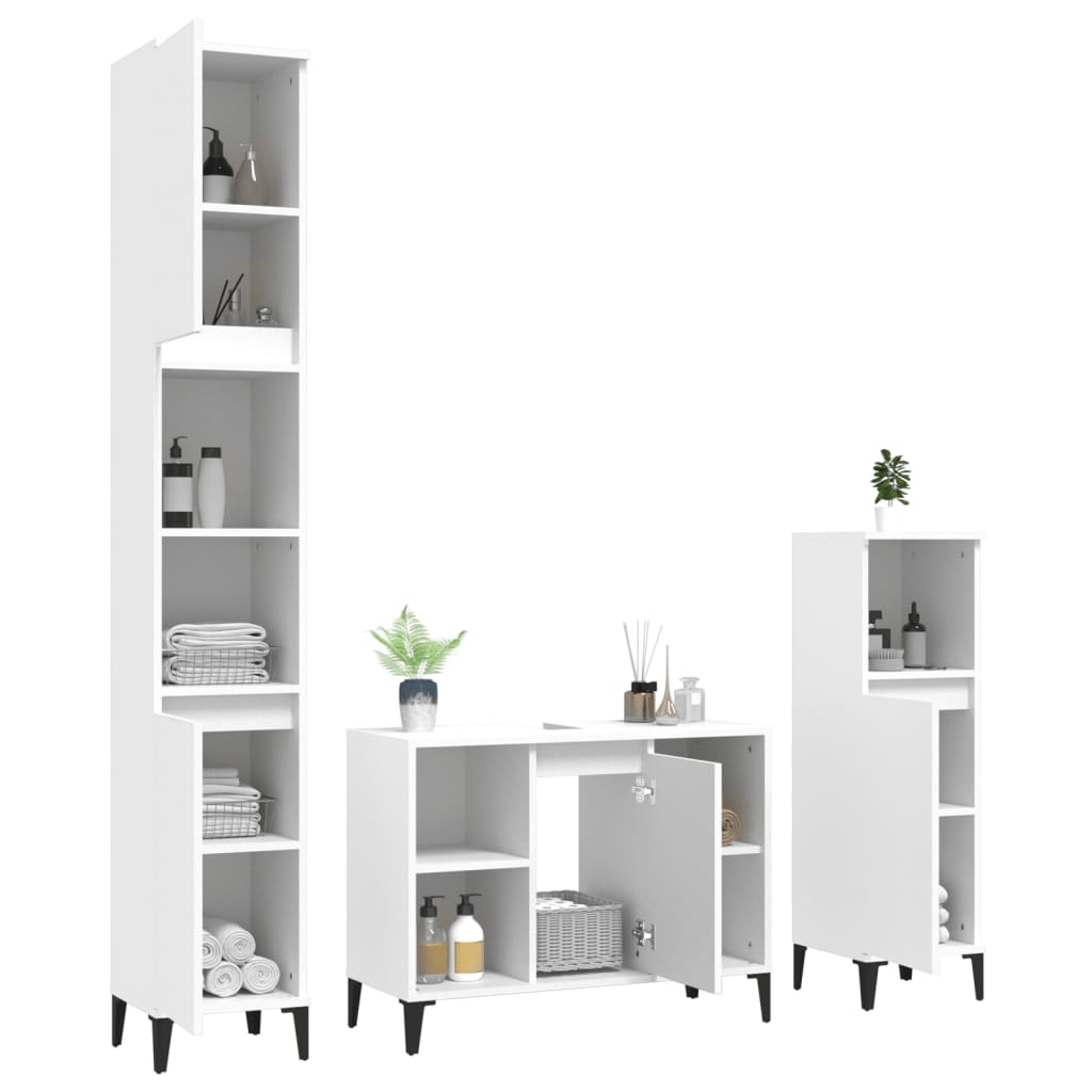 3Dílný Set Koupelnového Nábytku Bílý Kompozitní Dřevo