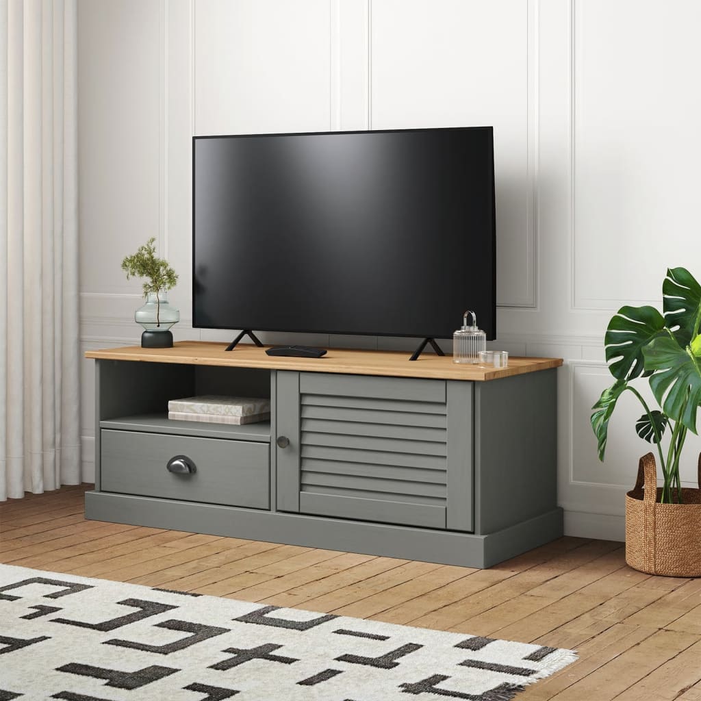 Tv Stolek Vigo Šedý 106 X 40 X 40 Cm Masivní Borové Dřevo