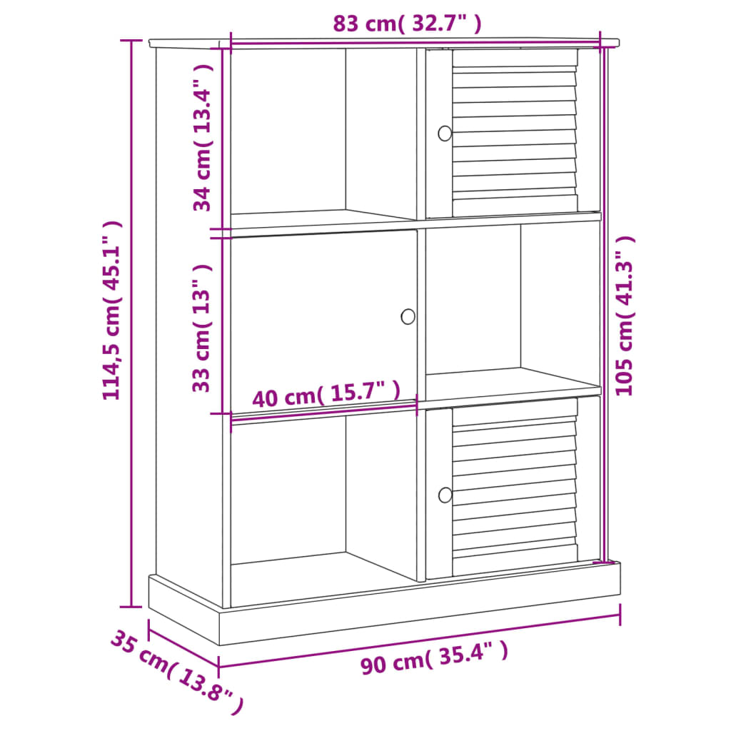 Knihovna Vigo 90 X 35 X 114,5 Cm Masivní Borové Dřevo