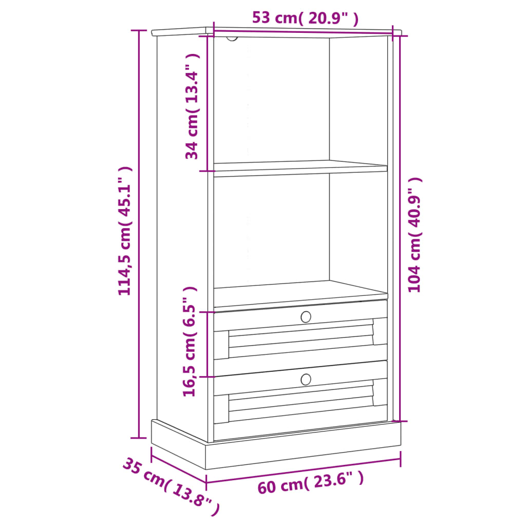Knihovna Vigo 60 X 35 X 114,5 Cm Masivní Borové Dřevo
