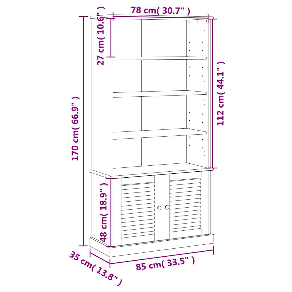 Knihovna Vigo 85 X 35 X 170 Cm Masivní Borové Dřevo