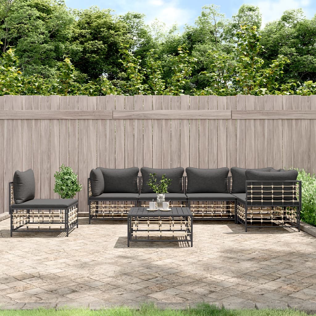 8Dílná Zahradní Sedací Souprava S Poduškami Antracit Polyratan