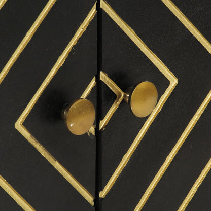 Příborník Černý A Zlatý 110X30X75 Cm Masivní Mangovníkové Dřevo