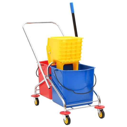 Úklidový vozík s kbelíky a ždímačkou PP a chromovaná ocel
