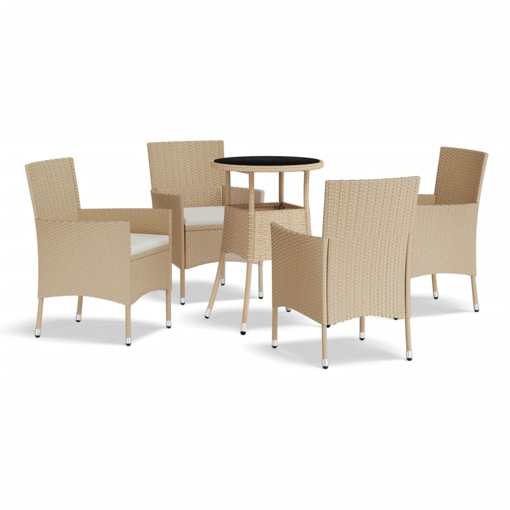5Dílný Zahradní Bistro Set S Poduškami Béžový Polyratan