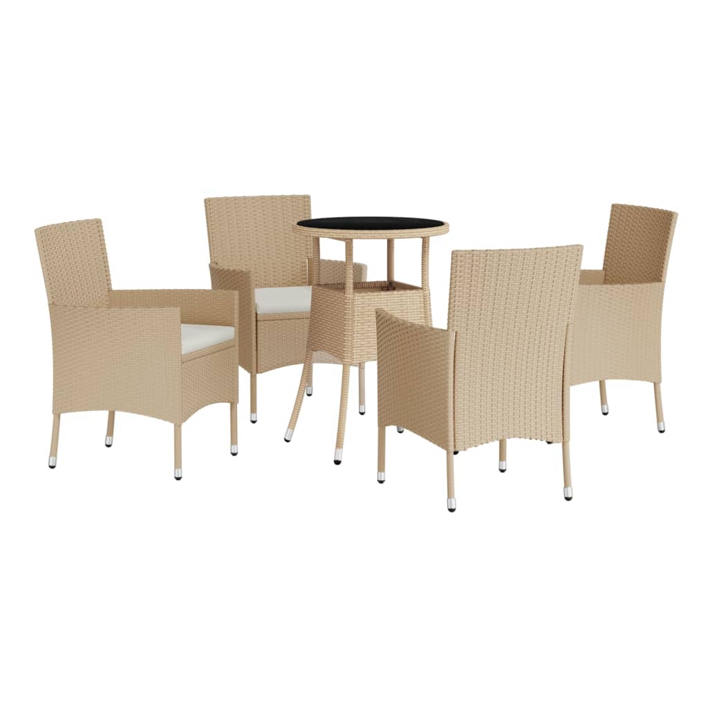 5Dílný Zahradní Bistro Set S Poduškami Béžový Polyratan
