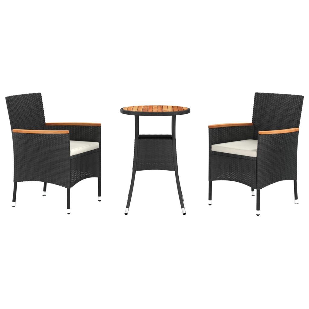3Dílný Zahradní Bistro Set S Poduškami Černý Polyratan