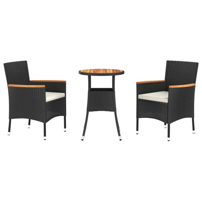 3Dílný Zahradní Bistro Set S Poduškami Černý Polyratan