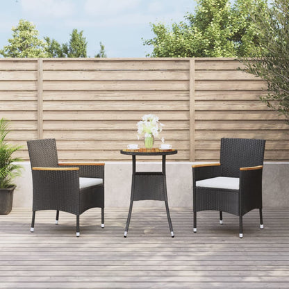 3Dílný Zahradní Bistro Set S Poduškami Černý Polyratan