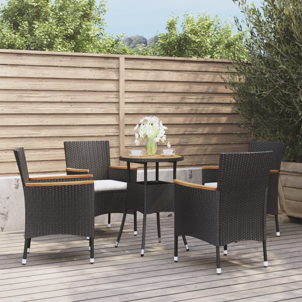 3Dílný Zahradní Bistro Set S Poduškami Černý Polyratan