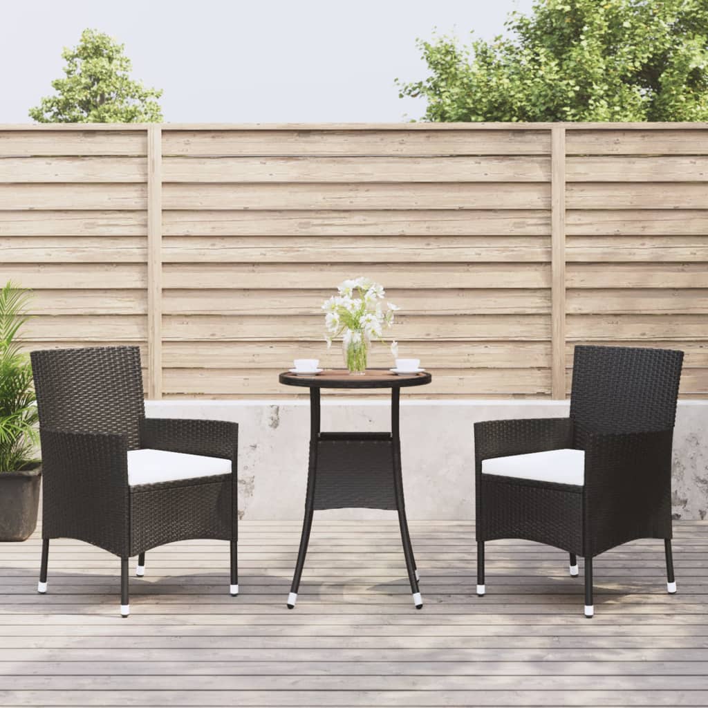 3Dílný Zahradní Bistro Set S Poduškami Černý Polyratan