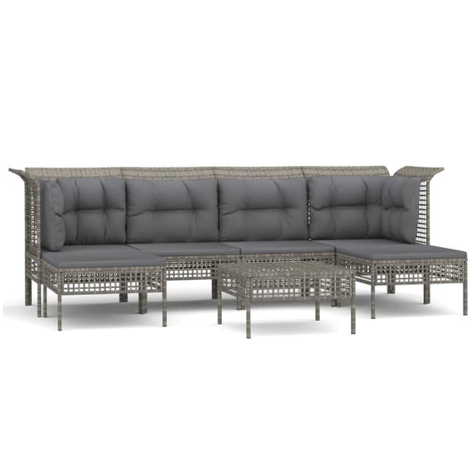7Dílná Zahradní Sedací Souprava S Poduškami Šedá Polyratan