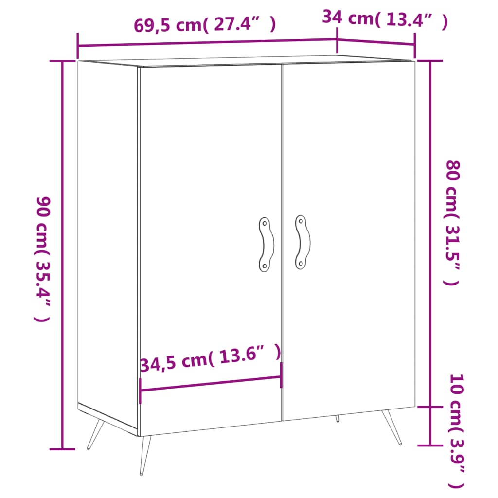 Příborník Betonově Šedý 69,5 X 34 X 90 Cm Kompozitní Dřevo