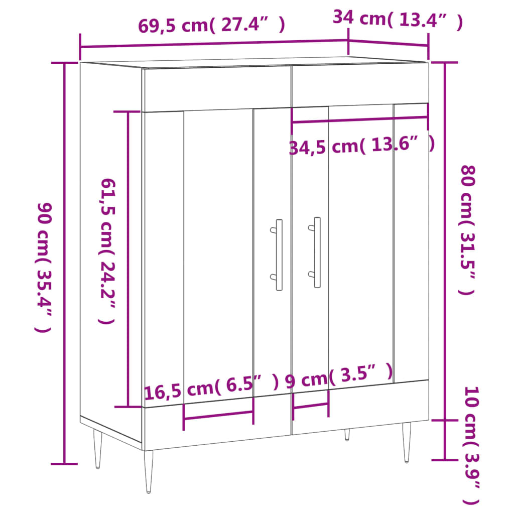 Příborník Bílý S Vysokým Leskem 69,5X34X90 Cm Kompozitní Dřevo