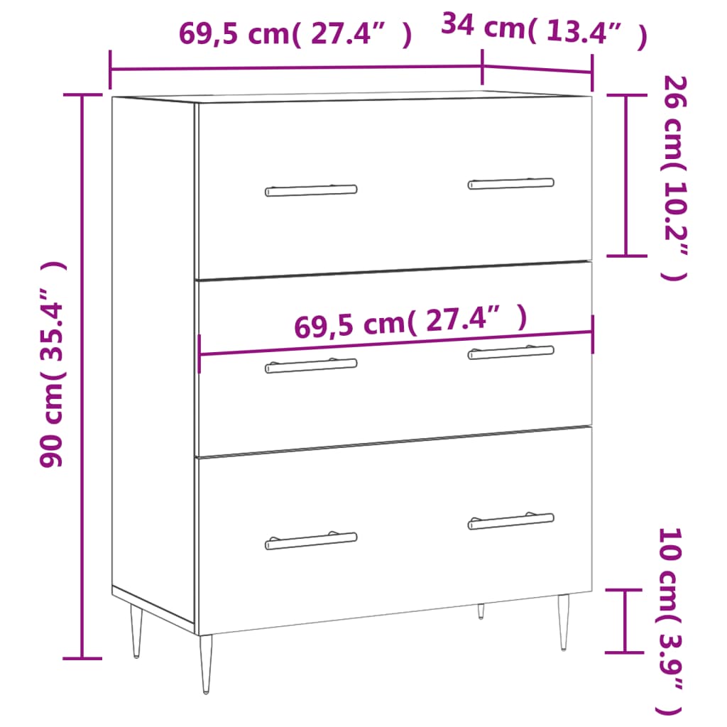Příborník Betonově Šedý 69,5 X 34 X 90 Cm Kompozitní Dřevo
