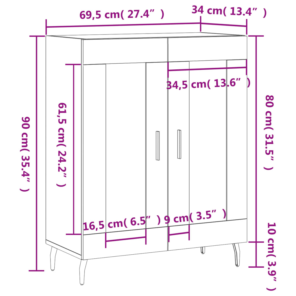 Příborník Šedý Sonoma 69,5 X 34 X 90 Cm Kompozitní Dřevo