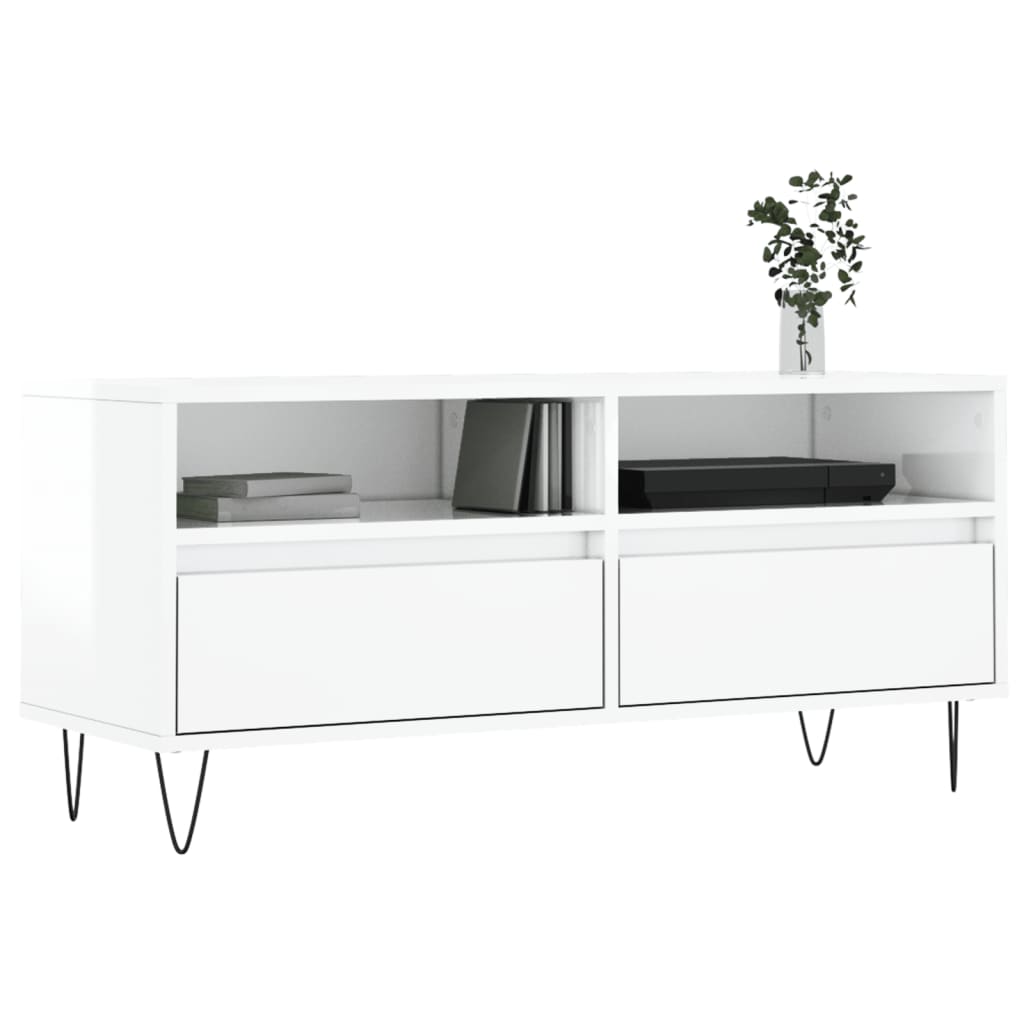 Tv Skříňka Bílá Vysoký Lesk 100X34,5X44,5 Cm Kompozitní Dřevo