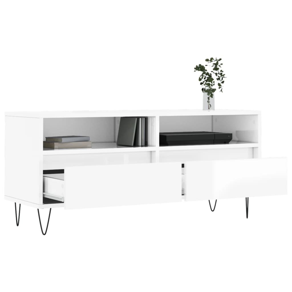 Tv Skříňka Bílá Vysoký Lesk 100X34,5X44,5 Cm Kompozitní Dřevo