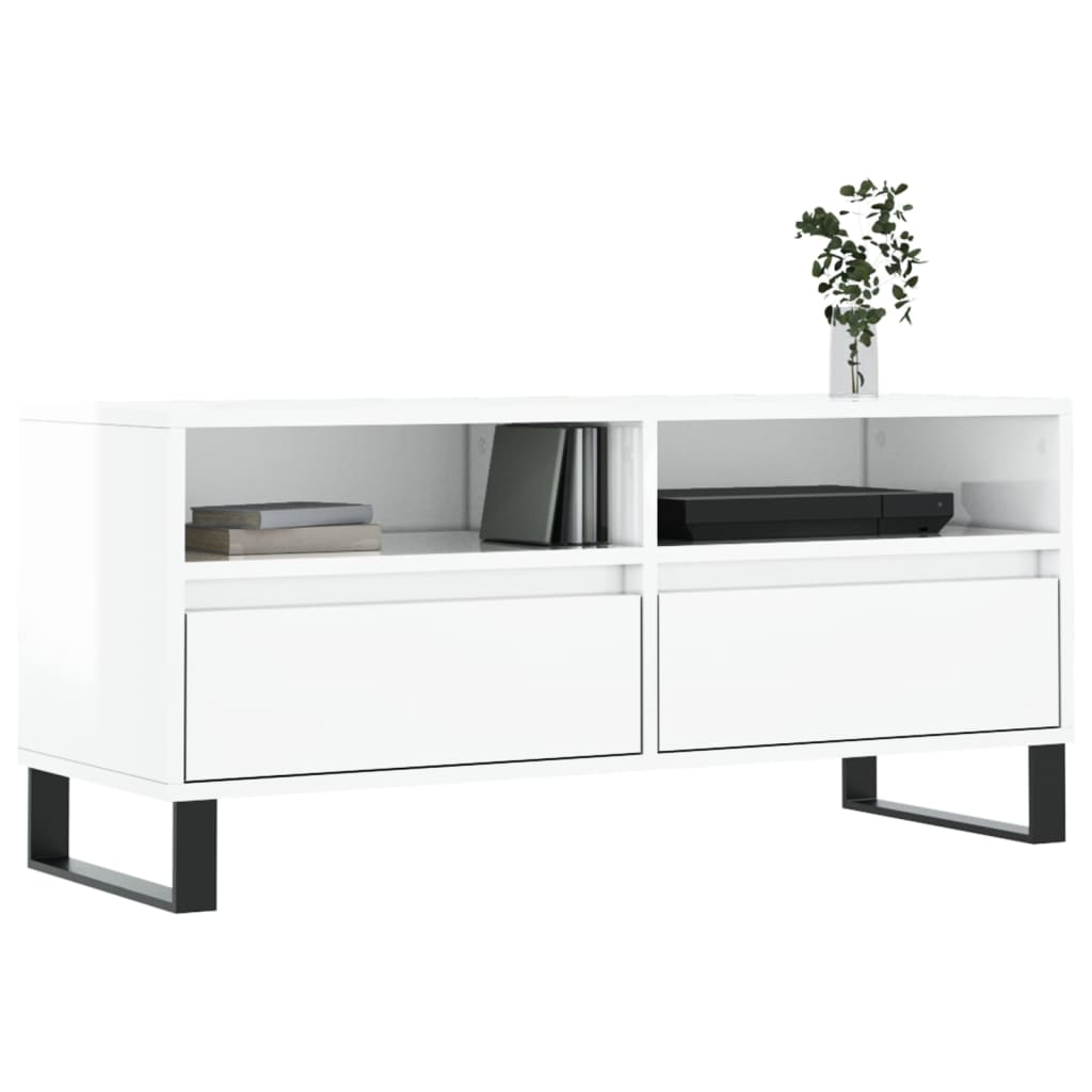 Tv Skříňka Bílá Vysoký Lesk 100X34,5X44,5 Cm Kompozitní Dřevo
