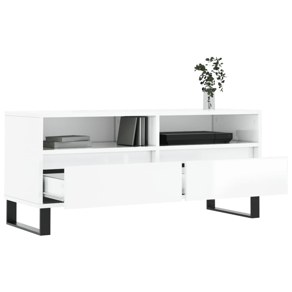 Tv Skříňka Bílá Vysoký Lesk 100X34,5X44,5 Cm Kompozitní Dřevo