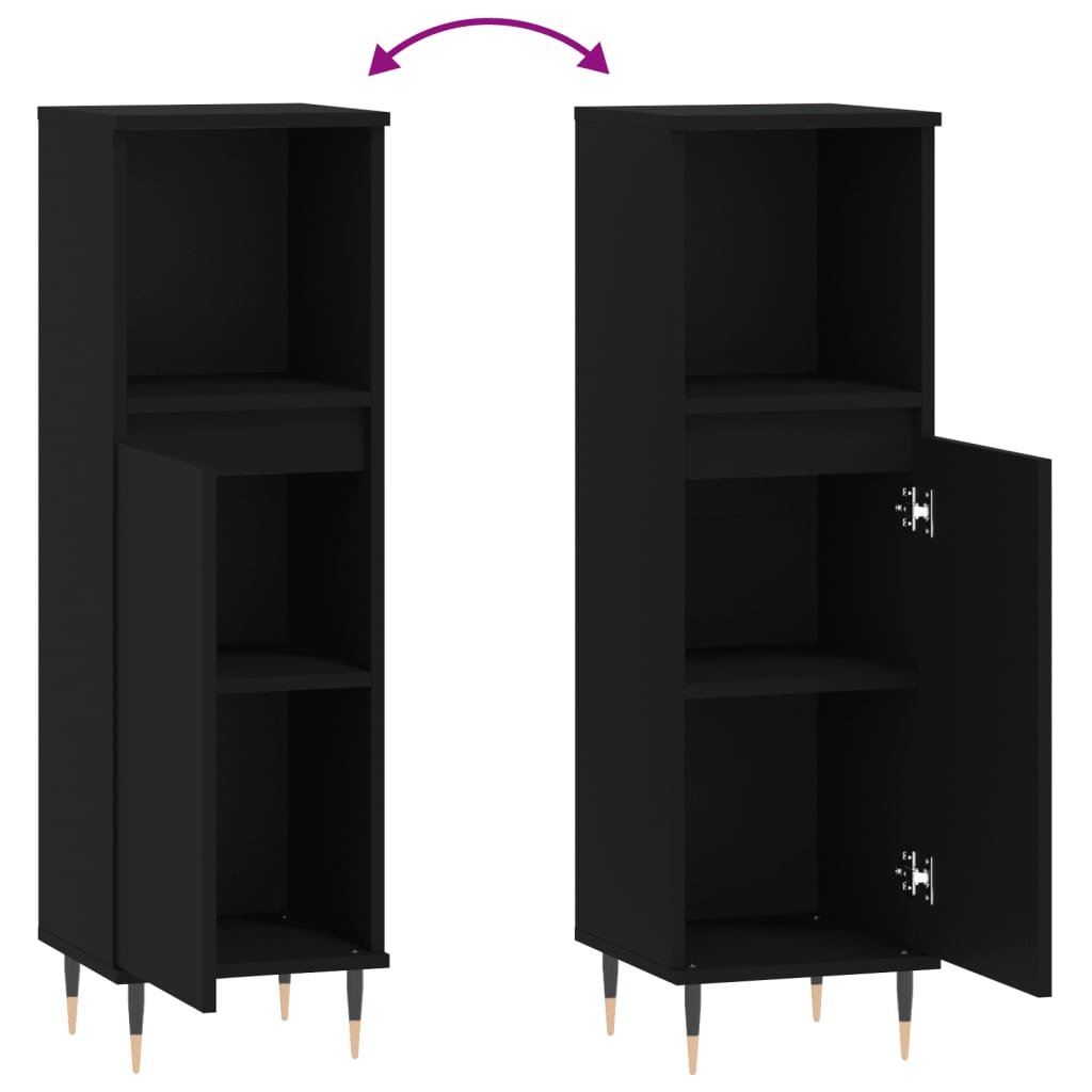 Koupelnová Skříňka Černá 30 X 30 X 100 Cm Kompozitní Dřevo