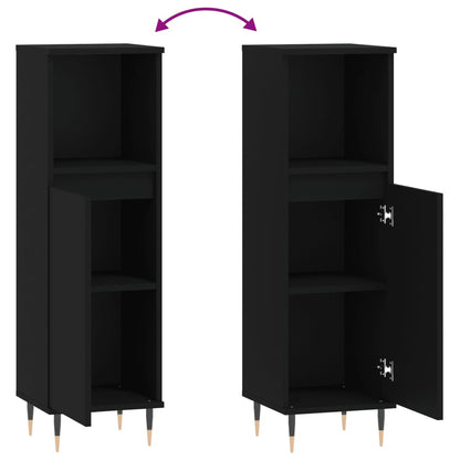 Koupelnová Skříňka Černá 30 X 30 X 100 Cm Kompozitní Dřevo