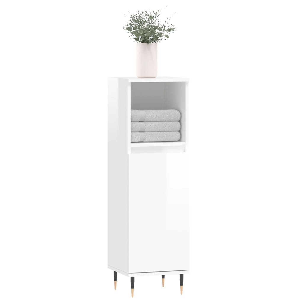 Koupelnová Skříňka Lesklá Bílá 30X30X100 Cm Kompozitní Dřevo