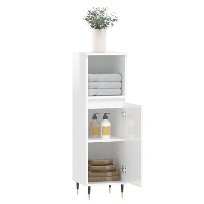 Koupelnová Skříňka Lesklá Bílá 30X30X100 Cm Kompozitní Dřevo