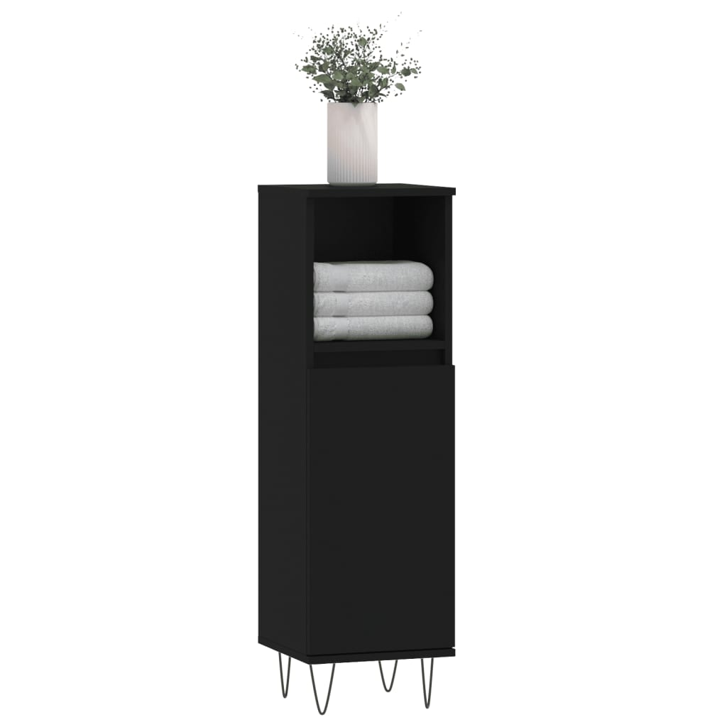 Koupelnová Skříňka Černá 30 X 30 X 100 Cm Kompozitní Dřevo