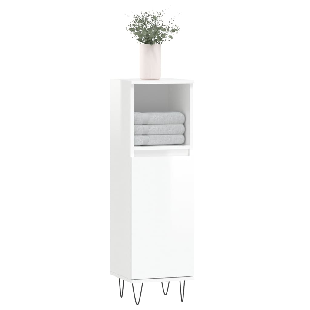 Koupelnová Skříňka Lesklá Bílá 30X30X100 Cm Kompozitní Dřevo