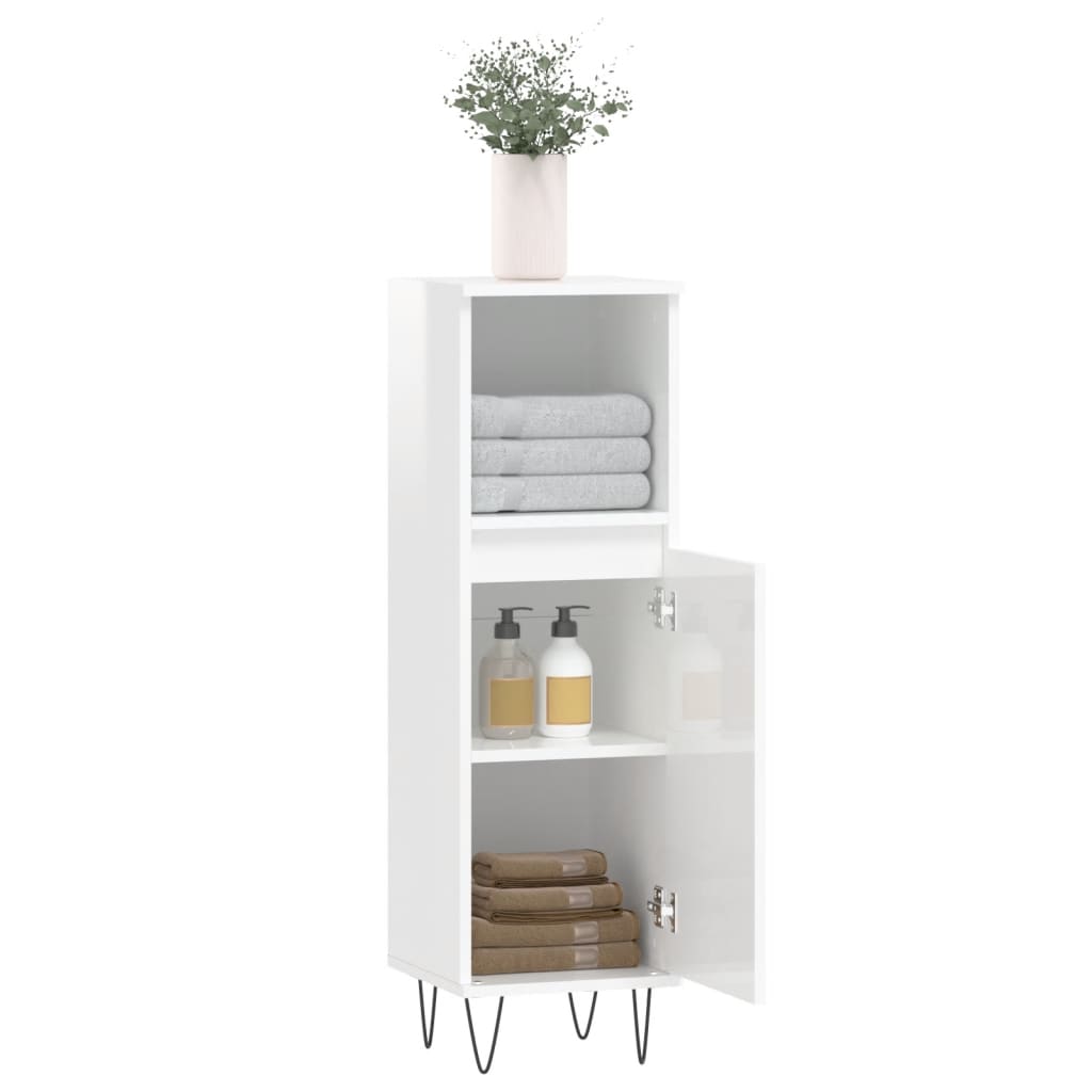 Koupelnová Skříňka Lesklá Bílá 30X30X100 Cm Kompozitní Dřevo