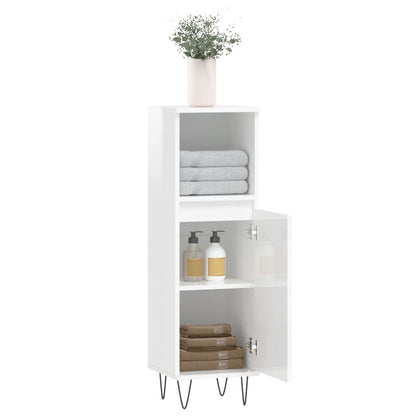 Koupelnová Skříňka Lesklá Bílá 30X30X100 Cm Kompozitní Dřevo