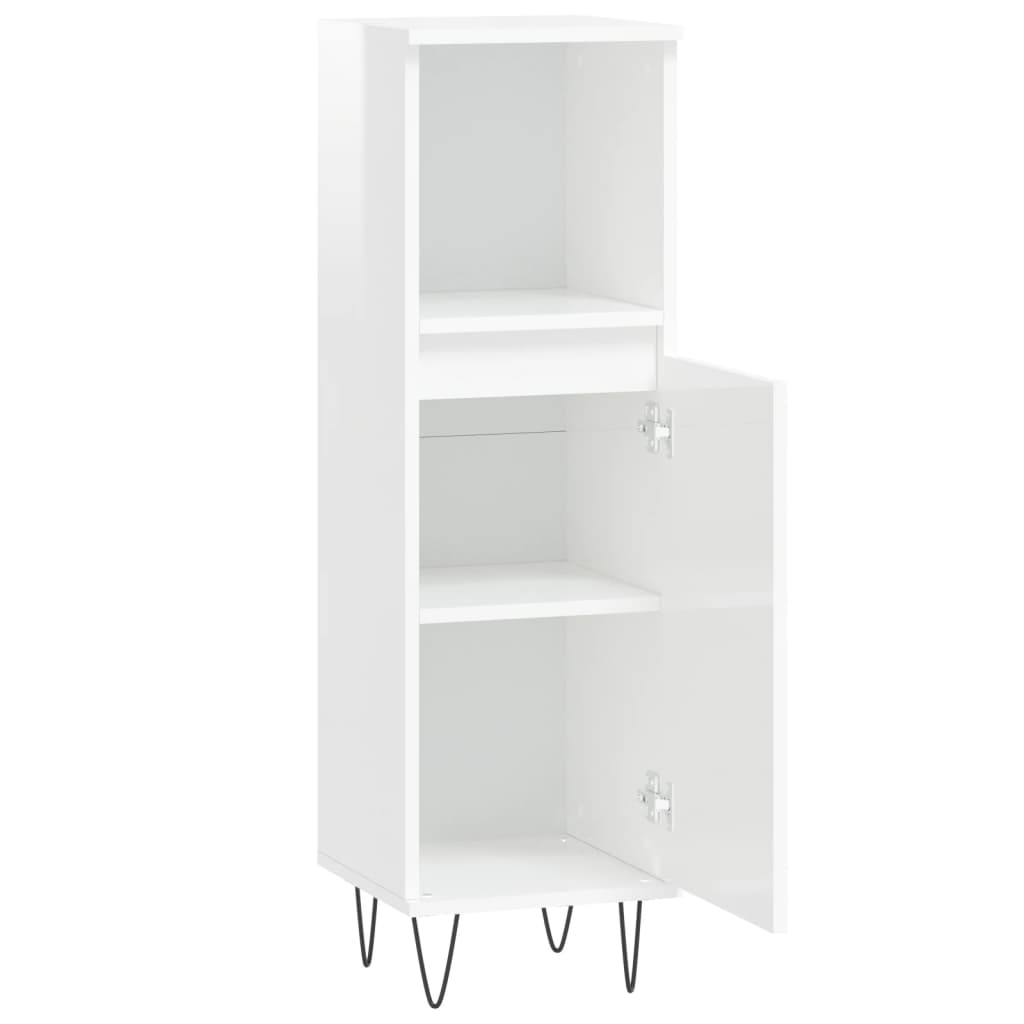 Koupelnová Skříňka Lesklá Bílá 30X30X100 Cm Kompozitní Dřevo