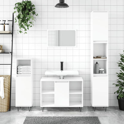 Koupelnová Skříňka Lesklá Bílá 30X30X100 Cm Kompozitní Dřevo