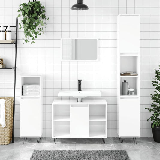 Koupelnová Skříňka Lesklá Bílá 30X30X100 Cm Kompozitní Dřevo
