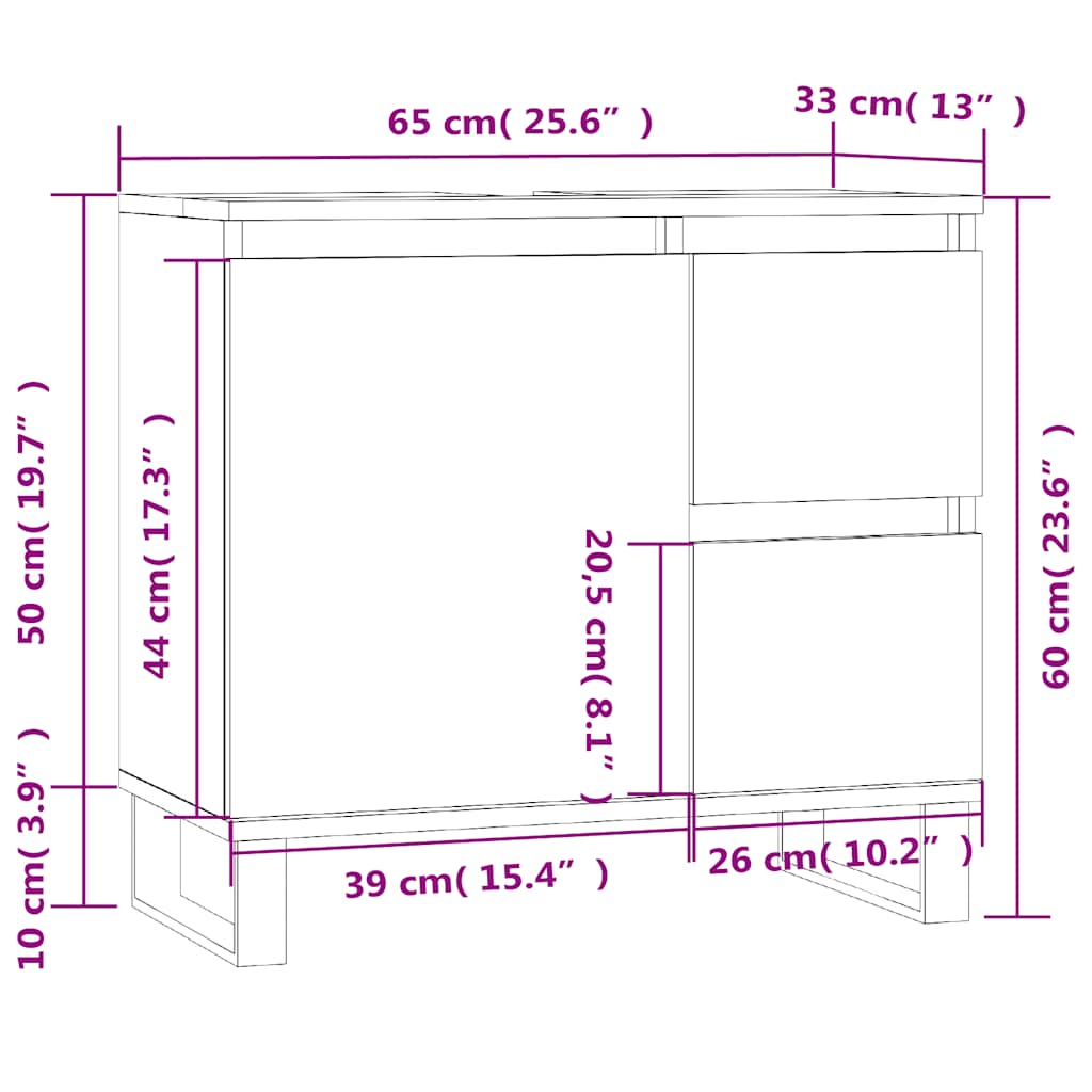 Koupelnová Skříňka 65 X 33 X 60 Cm Kompozitní Dřevo
