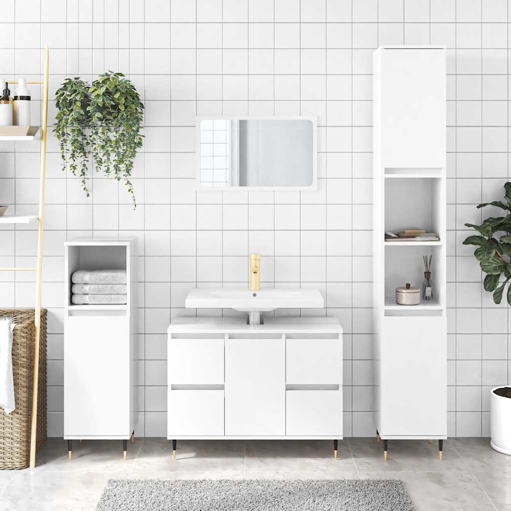 Koupelnová Skříňka Lesklá Bílá 80 X 33 X 60 Cm Kompozitní Dřevo