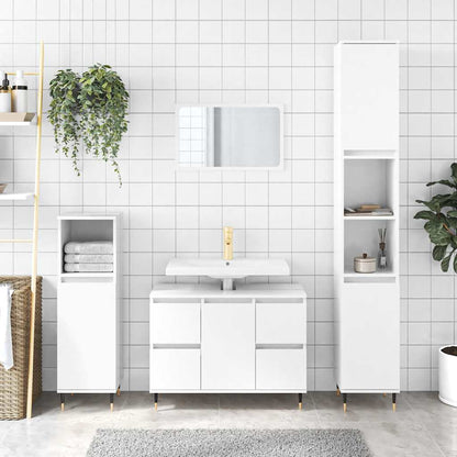 Koupelnová Skříňka Lesklá Bílá 80 X 33 X 60 Cm Kompozitní Dřevo