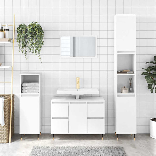 Koupelnová Skříňka Lesklá Bílá 80 X 33 X 60 Cm Kompozitní Dřevo