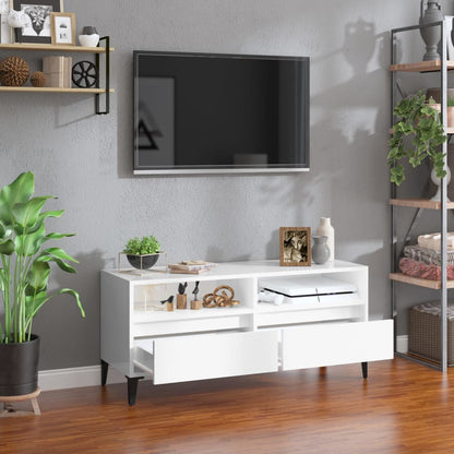 Tv Skříňka Bílá Vysoký Lesk 100X34,5X44,5 Cm Kompozitní Dřevo Bílá S Vysokým Leskem